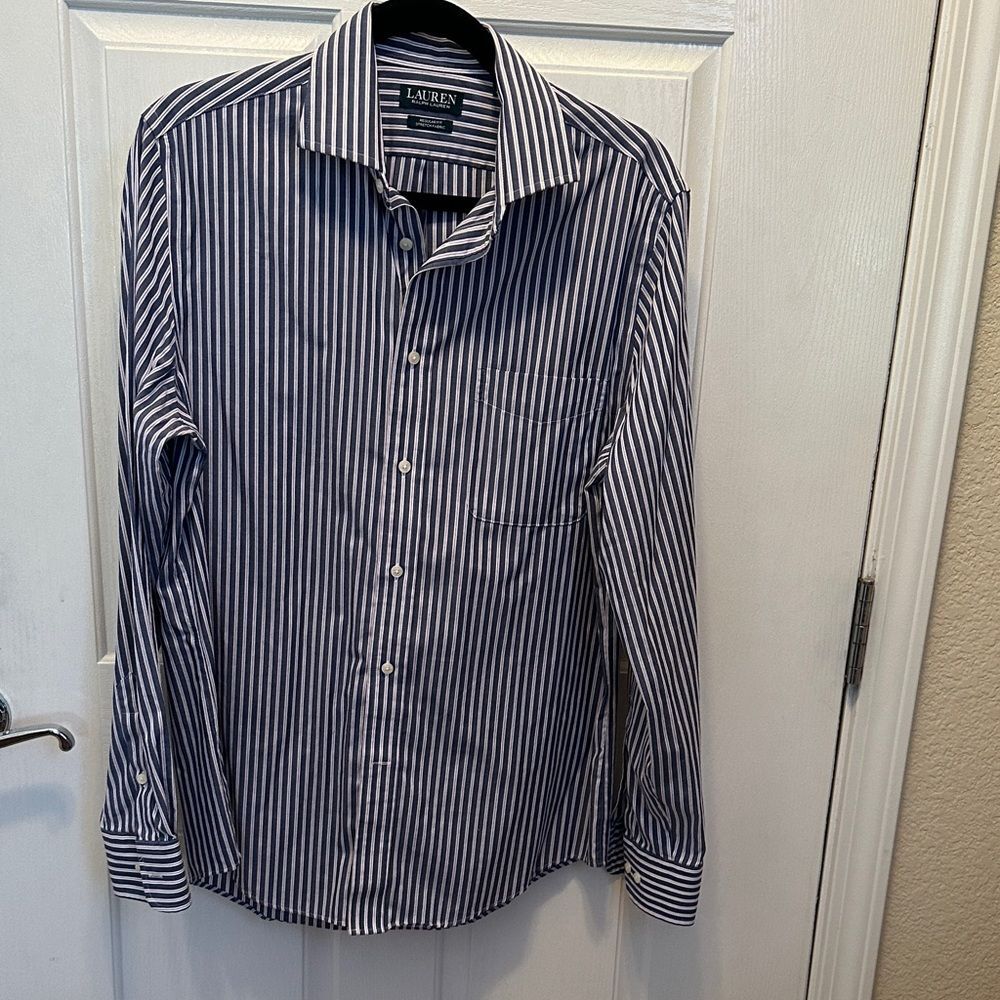 Lauren Ralph Lauren Striped Blue and White Shirt Regular Fit Stretch Fabric Med